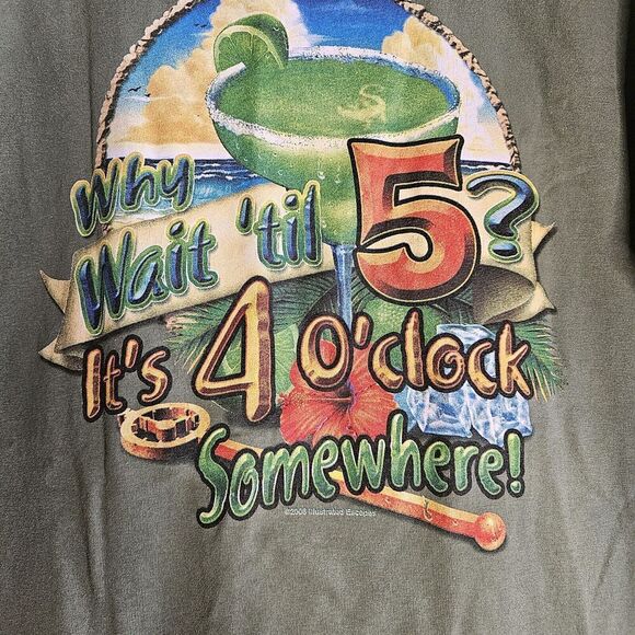 "Why Wait Til 5" Mens Graphic T Shirt Green Cotton Short Sleeve Sz M - Picture 1 of 6